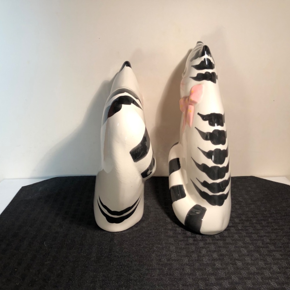 Big ! Set of 2 Vintage Cat 🐈 Figures black & white ceramic Super Cute - Picture 8 of 16